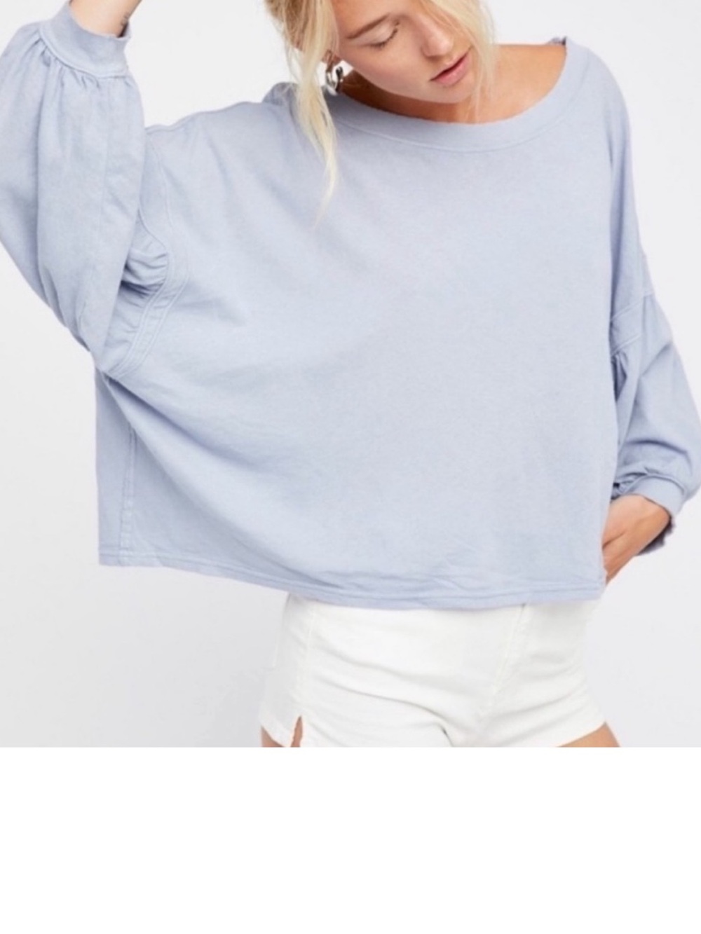Free People FP Movement Long Puff Sleeve Top in a pale light-blue shade